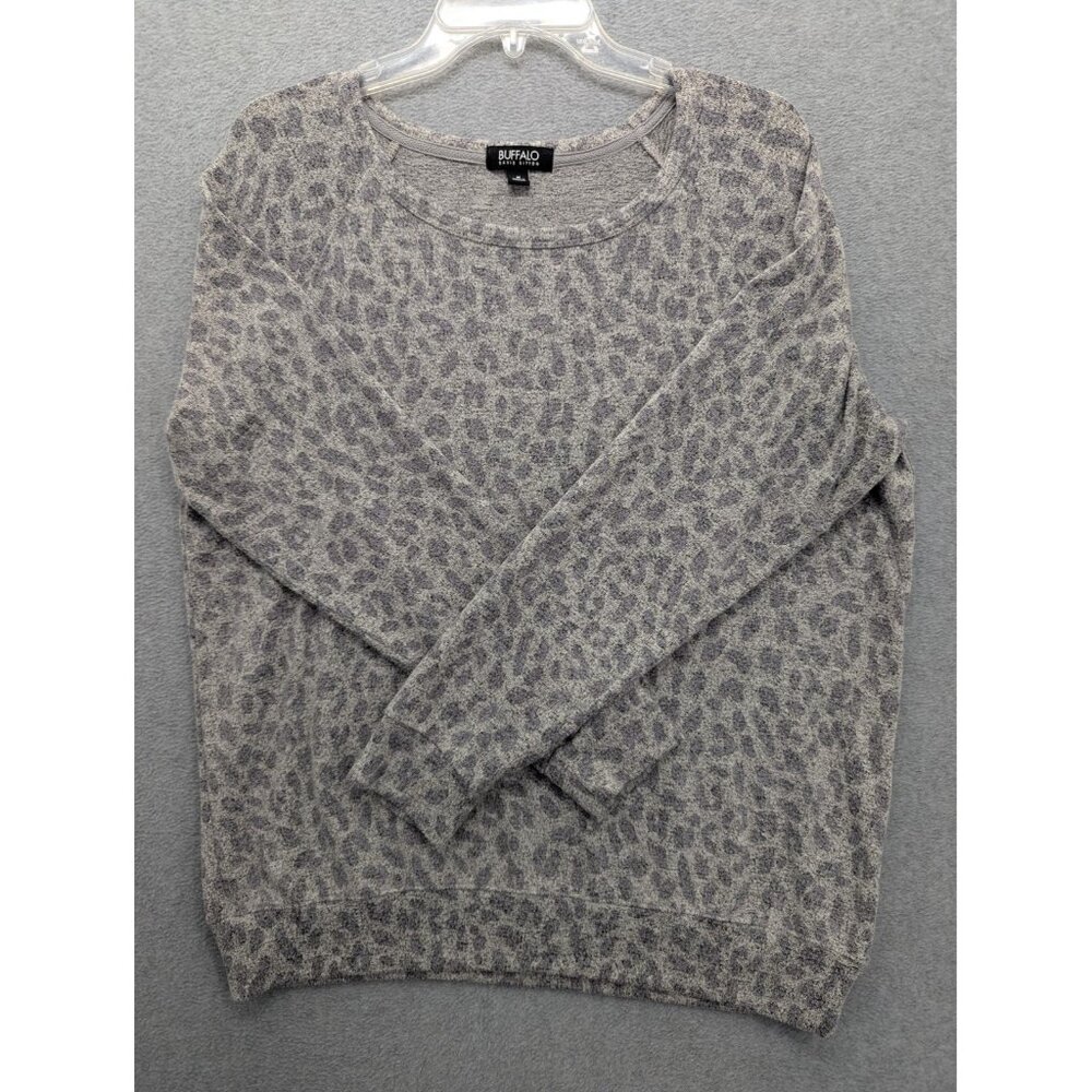 Buffalo David Bitton Sweater Womens Medium Gray Leopard Print Pullover Raglan